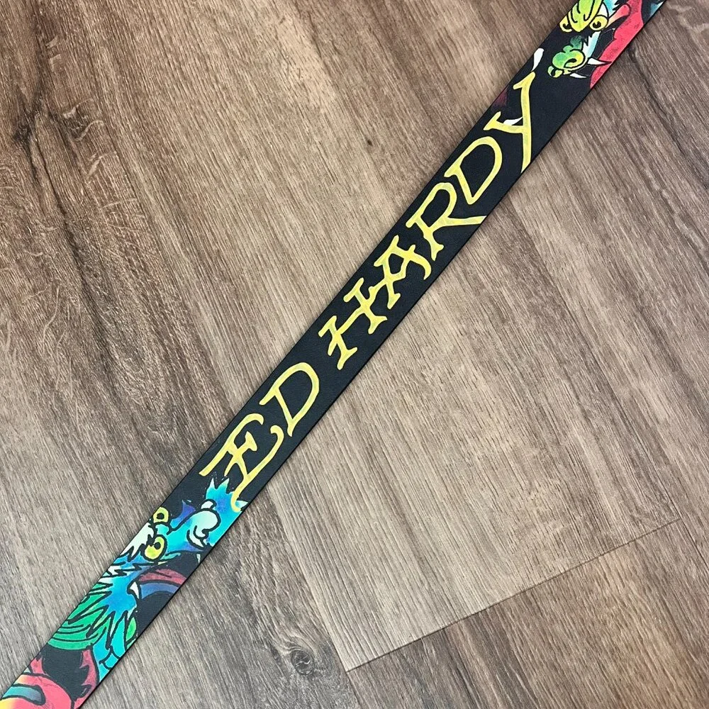 NEW Ed Hardy Tattoo Dragon & Tiger Black Reversible Belt Sz 36